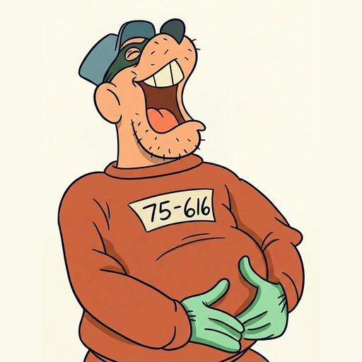 Handritad skrattande fånge med mörkgrön ögonbindel och ljusgröna händer