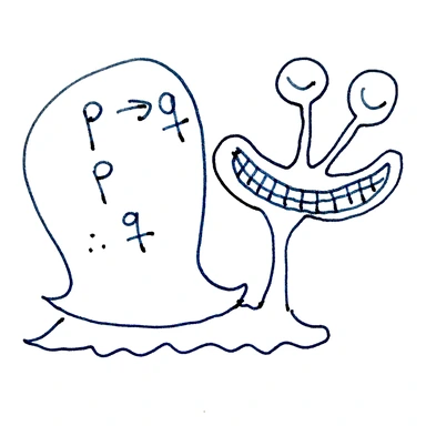 Handritad logikfigur med formeln P→Q