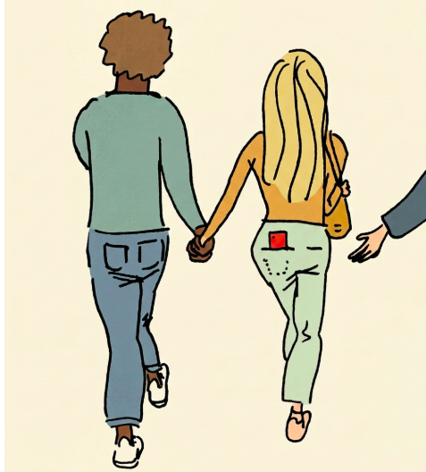Illustration av två personer som går hand i hand.